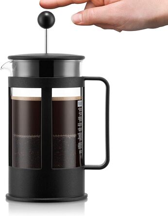 Bodum Kenya Френч-прес для кави - 1л, 8 чашок, з боросилікатного скла та нержавіючої сталі, миється в посудомийній машині, Made in Portugal, чорний