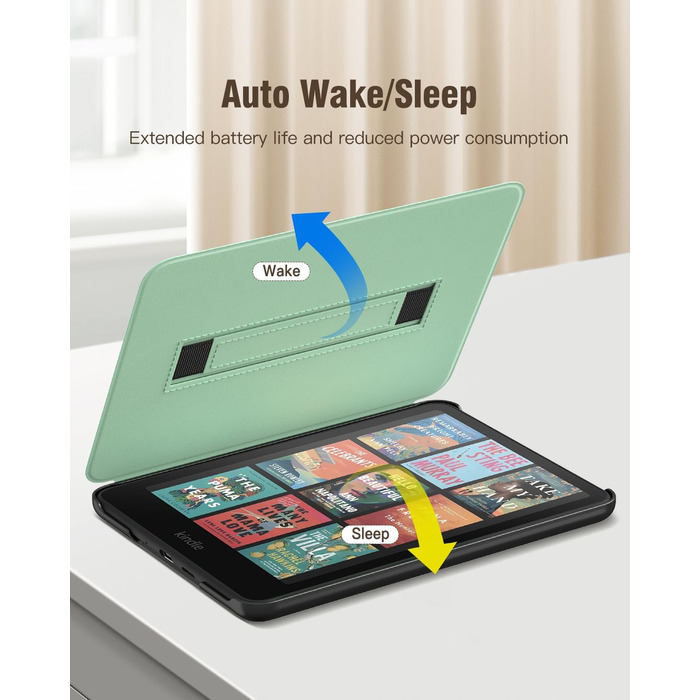 Чохол MoKo для Kindle Paperwhite 12-го покоління (2024) та Kindle Colorsoft Signature Edition (2024), зелений, з авто-ввімкненням/вимиканням та зручною петлею для руки