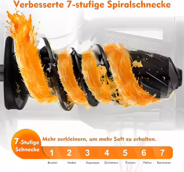 AMZCHEF Juicer - Vegetable and Fruit Test Winner - Slow Juicer with Reverse-Mastication Function - Gentle Crushing Without Filtering - Electric Juice Press with Brush and 2 Cups - Vibrant Orange