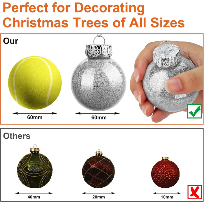 Шарм-кулі для ялинки, пластикові, срібні, 6 см, набір 30 шт. з петелькою