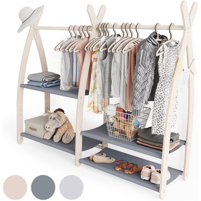 MAMOI® Clothes Rail for Baby Nursery | Children's Clothes Rail 106x95x32cm / 53x95x32cm | Children's Clothes Rack Baby | Coat Rack | Baby Wardrobe | Children's Wardrobe | 100% ECO | Made in EU