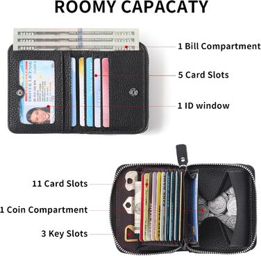 SENDEFN Wallet for Women, Leather Wallet for Women with Many Compartments, Small Women's Cardholder Wallet, RFID Protection Card Holder with Zipper and Many Compartments, Wallet