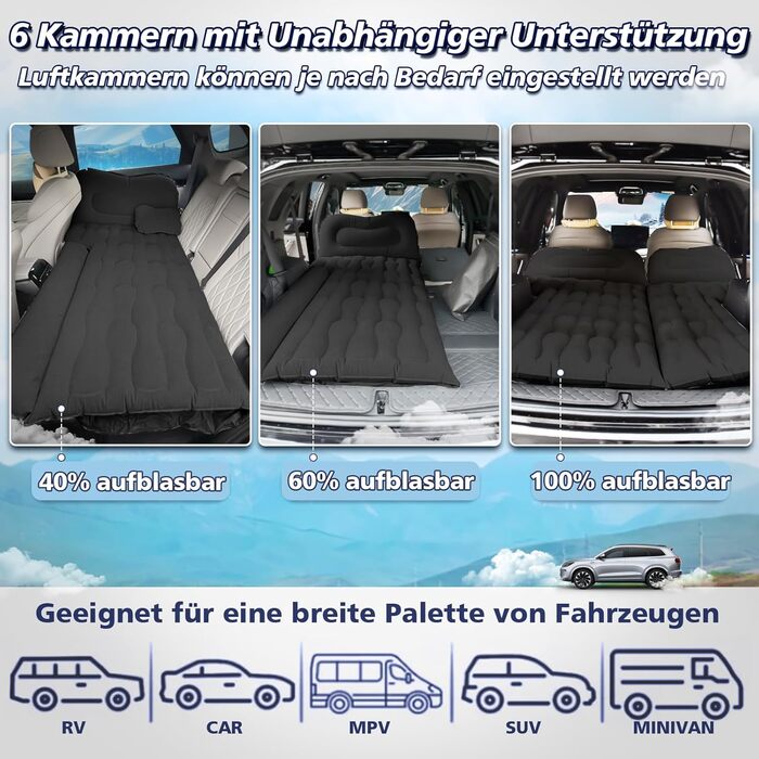 Надувна автомобільна матрац FORMIZON SUV 180x140 см з насосом та 2 подушками для подорожей та кемпінгу, чорний