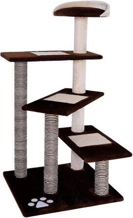 Кігтеточка для котів Lionto з 3 платформами та зручною лежаком, висота 100 см, з сизалевого мотузка та м'якого плюшу, підходить для котів будь-якого розміру, ідеальний догляд за кігтями (Коричневий/Бежевий)