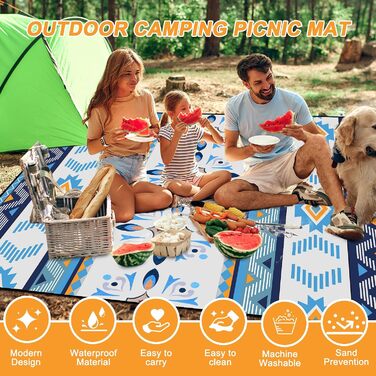 EXTSUD Piknik Decke Outdoor 200x200cm - Водостійкий плед для пікніка та кемпінгу з ручкою