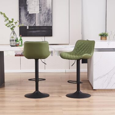 YOUNIKE Adjustable Bar Stools 2-Pack - Modern Kitchen Barstools with PU Leather Upholstery, Swivel Metal Bar Chairs for Counter/Island (Green)