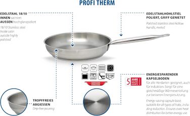 Пан для смаження ELO Profi Therm з нержавіючої сталі 24 см Gastro – високоякісна сковорода з капсульним дном – підходить для індукційних плит з ергономічною ручкою з нержавіючої сталі