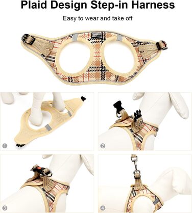 Шлейка для собак Suredoo для маленьких собак з повідком, анти-тягуча, світловідбиваюча, дихаюча, нагрудна шлейка, шлейка для цуценят (M, обхват грудей: 34-39 см) (Бежевий, XXS (обхват грудей: 22-24 см, вага: 1-1.5 кг))