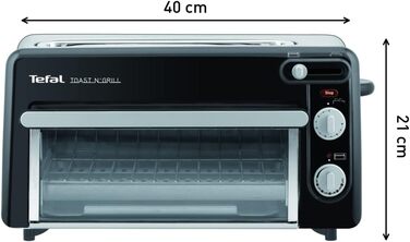Tefal Toast n’ Grill TL6008 | 2-in-1 Toaster and Mini-Oven | Very energy-efficient and fast | 1300 Watt | 43.5 x 28.5 x 22.5 cm | Black/ Matte aluminum | 220-240V | 50-60Hz Single