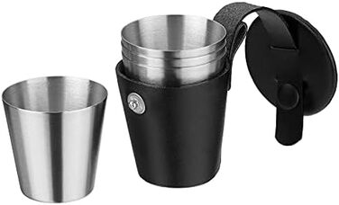 Фляга Manhattan WMF Cromargan® 6-частинна, 200 мл, з воронкою та штампом у шкіряному етолі, без гравіювання