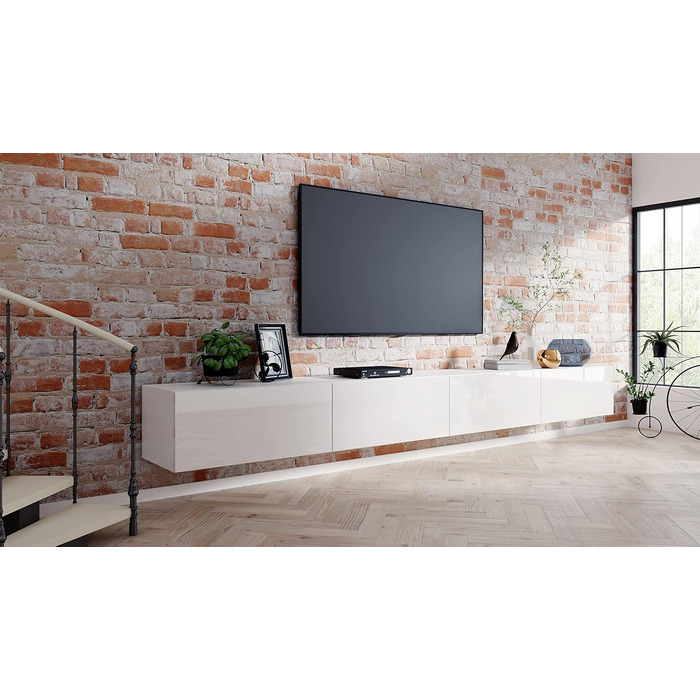 4housedesign® TV Board Lowboard Hanging | TV Cabinet Sideboard Living Room | Lowboard Living Room TV Shelf TV Board Hanging TV Cabinet TV 55 Inch - TV Lowboard Black Matt (240 (2x120), White Glossy)