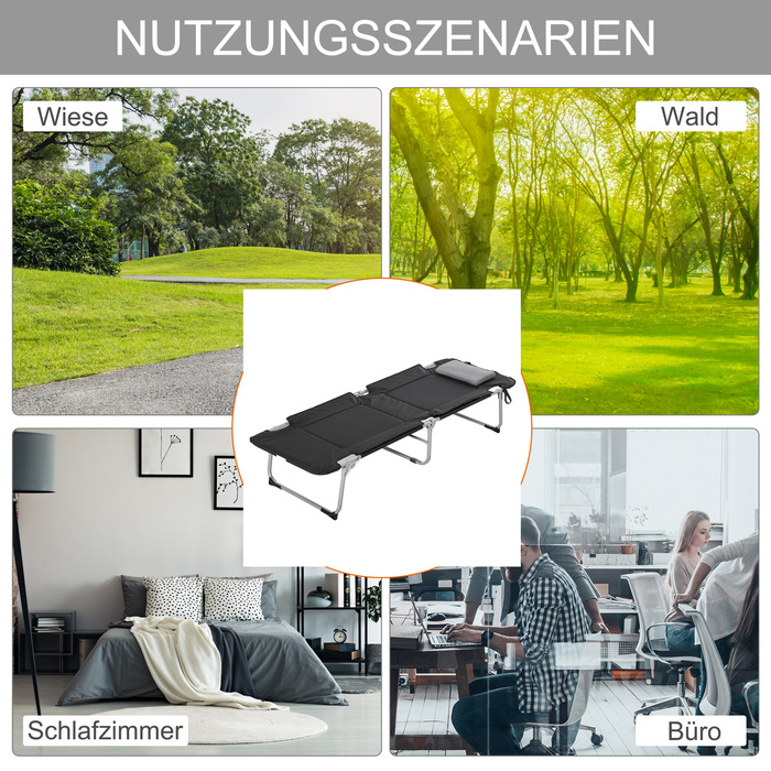 Outsunny Folding Camping Bed Field Bed with Pillow 183x66x33cm Lightweight Portable for Outdoor Camping Black Silver