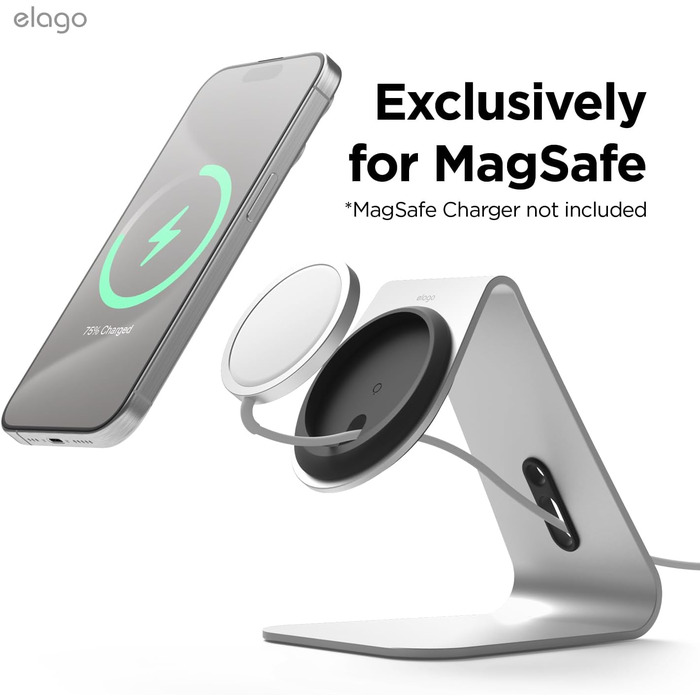 Підставка для зарядки MagSafe Elago MS4 з алюмінію, сумісна з iPhone 17/16/15/14/13/12, підтримка Standby (iOS 17) [Зарядний пристрій не входить] (Срібло)