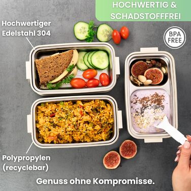 Бенто-ланчбокс 'Robin' 2700мл, 3 секції з приборами та відсіками, преміум нержавіюча сталь, BPA-free, велика ланчбокс для дорослих, Meal Prep, витокозахисний, підходить для мікрохвильової печі