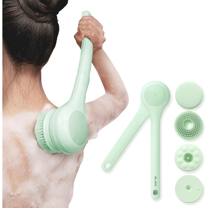 Електрична щітка для спини Gentle Exfoliating, для глибокого очищення, з довгим ручним, для жінок, чоловіків, літніх людей, рожевого (блідо-зеленого) кольору
