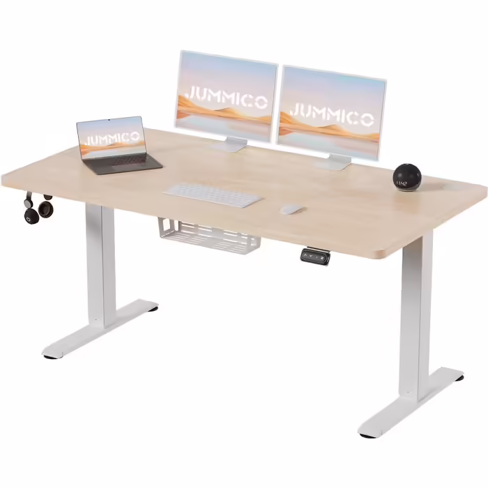 JUMMICO Height-Adjustable Desk 140x60cm, Standing Desk (71-119cm), Electric Height-Adjustable Desk with 2-Memory Control and Anti-Collision Function (Beige) Beige 140 x 60 cm