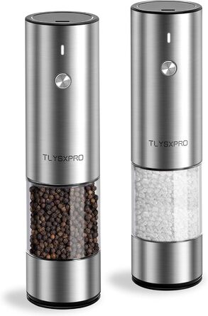 TLYSXPRO Electric Salt and Pepper Grinder Set of 2, USB Rechargeable, Adjustable Coarseness Spice Grinder, Electric Pepper Grinder with LED Light, Cleaning Brush, Kitchen Appliances, Stainless Steel
