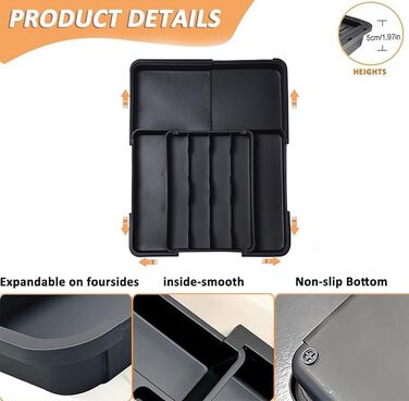 Органайзер для столових приборів ZHUlYIWIN в шухляду, розсувний, з тримачами для ножів (сірий)