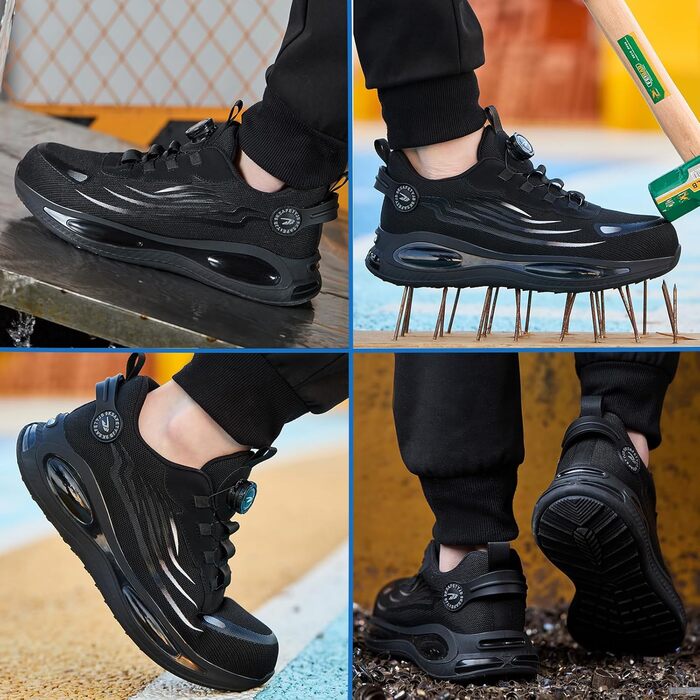 Робочі черевики / взуття: легкі, з металевим носком, на поворотній застібці, дихаючі, для чоловіків та жінок, розміри 38-46 EU (чорний, 39 EU)