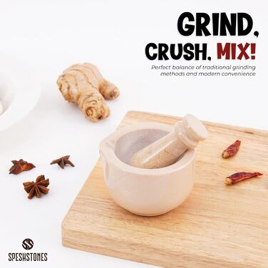 Набір мармурового ступки та пестика, 7,6 см, ручної роботи, для спецій, кухні та декору, подрібнювач для трав, млин для спецій (Verona, Small)