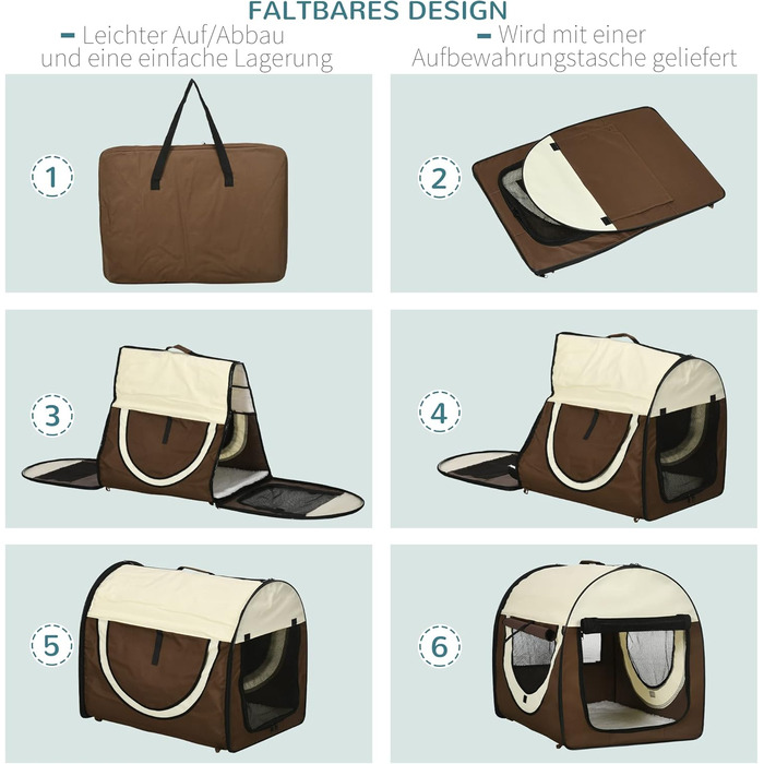 PawHut Транспортна переноска для собак та котів, рюкзак для тварин, водонепроникна сумка-переноска з подушкою, 70 x 51 x 59 см, Колір: Кофе