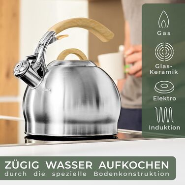 Чайник Waldwerk 2.2L для індукції та газової плити - пластиковий, з дерев'яною ручкою, зі свистком