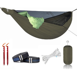 Onewind Premium 11' Camping Zippered Hammock, Single Portable Hammock with Mosquito Net and Tree Straps for Travel, Camping, Backpacking, and Hiking… (From Green Double Layer, 335cm*162cm)