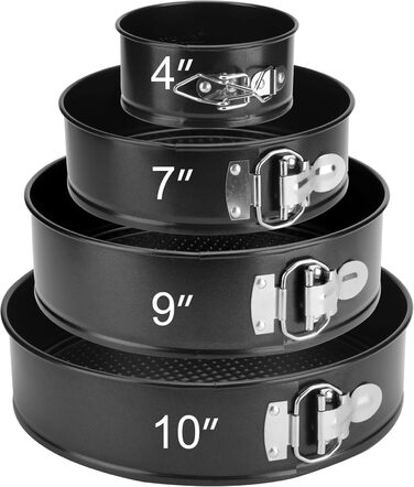 Набір форм для випічки isheTao Springform (4 шт.) - діаметр 11/18/23/26 см, знімний дно, антипригарне покриття, для пирогів, кексів, піци та кішів, з вуглецевої сталі