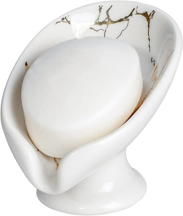 Керамічний тримач для мила, самостійно осушуючий, у формі листка, легко миється, для ванної кімнати, кухні, душу (білий)