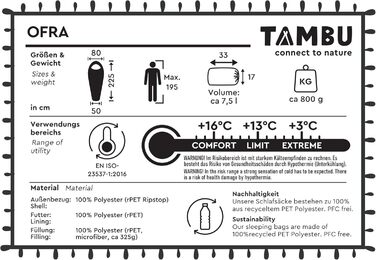 Спальний мішок Tambu Mumienschlafsack 80x210см - компактний, для літа, осені та зими. Підходить для кемпінгу, подорожей, фестивалів. PFC-free (помаранчевий)