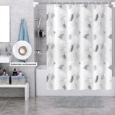 Шторка для душу 180x200 см антигрибкова, водовідштовхувальна, швидко сохне, текстиль, пральна машина, 12 гачків для ванної кімнати