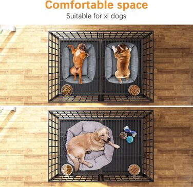 Клітка для собак, переноска для собак з піддоном, клітка-роздільник, клітка-ґратка з 2 дверцятами та піддоном, подвійна клітка 2 в 1 для великих та середніх собак, 107 x 73 x 69 см, чорний L