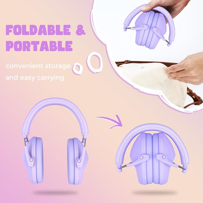 Навушники для дітей ProCase з шумозаглушенням, регульоване наголов'я, пасивні навушники, NRR 22 dB, для малюків, дітей, ліла
