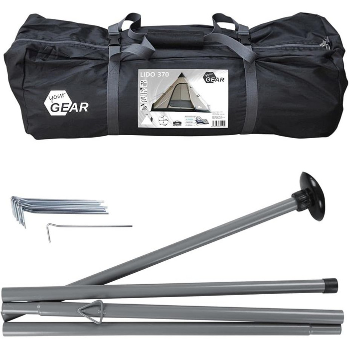 Намет your GEAR Lido Tipi для 3-4 осіб, кемпінговий, з пришитою підлогою, захистом від комах, стоячою висотою, пірамідальний, UV 50+ захист, водостійкість 5000 мм