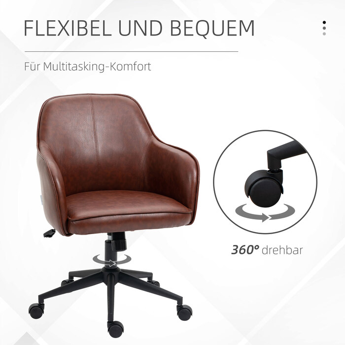 Vinsetto Office Chair Desk Chair with Tilt Function, Height Adjustable 93-101 cm, Weight Capacity up to 120 kg, Faux Leather Look, Brown
