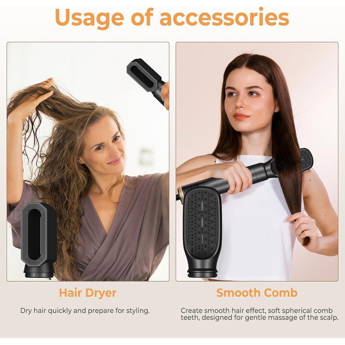 Фен-щітка 5-в-1 Airstyler Pro 1000W з регулюванням напрямку повітря, іонізація, для створення об'єму, локонів та укладки волосся (сірий)