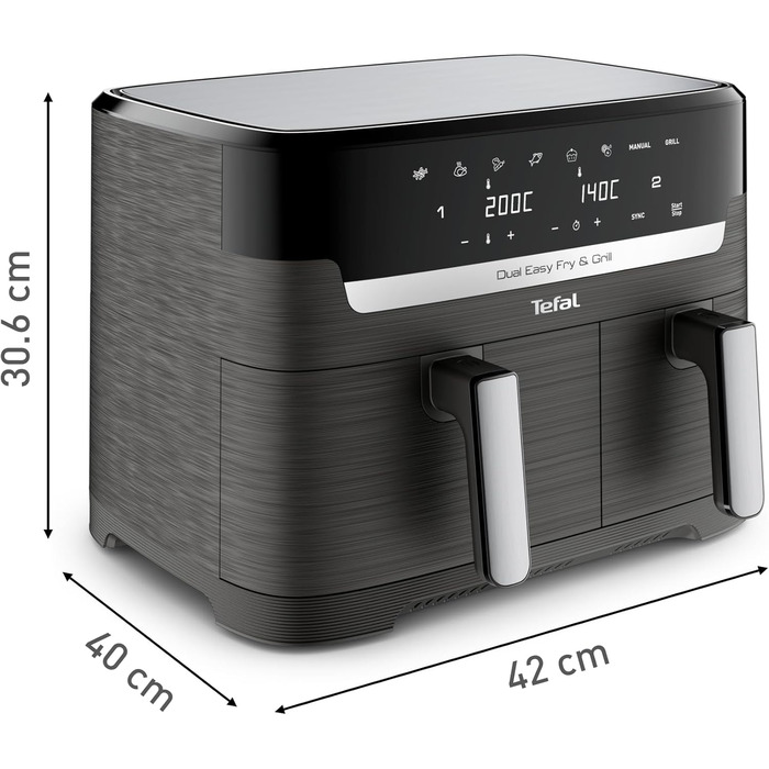 Аерофритюрниця Tefal Easy Fry & Grill Dual XXL 8,3 л з нержавіючої сталі, подвійні кошики, комбінована фритюрниця та гриль для сім'ї, 8 програм, енергоощадна
