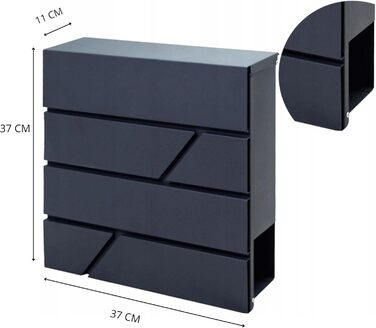 Поштовий ящик сталевий антрацит з газетницею, настінний - Verzinkter Stahl