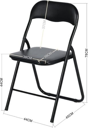 LuxNook 2 Pack PVC Folding Chair, Folding Stool with Cushion, Strong Metal Frame, Camping Chair, Foldable Chair, Office Chair, Space-Saving Desk Chair for Guest, Holds up to 150kg, 2pcs Black