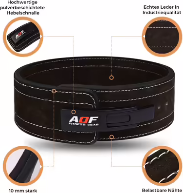 Пояс для важкої атлетики AQF з важільною пряжкою, 4'' ширини, 10 мм шкіра, замшевий підклад, для пауерліфтингу, фітнесу, присідань і тяги, чоловічий/жіночий, розмір L, чорний