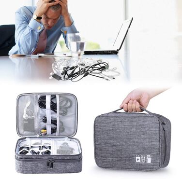 Органайзер для кабелів MOLENCO: водонепроникна сумка-органайзер для подорожей, 3 відділення, сірий колір