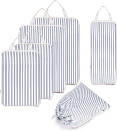 Набір органайзерів для валізи Narwey (6 шт.) - Кубики для пакування, компресійні мішки, органайзери для подорожей (Смугастий)