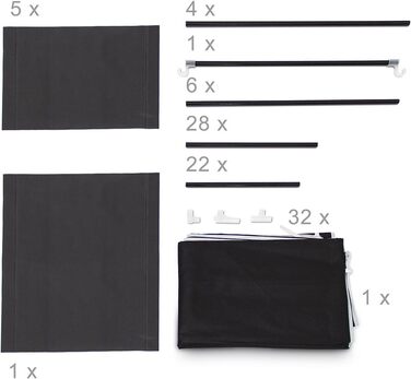 Relaxdays Fabric Wardrobe with Clothes Rail & 5 Compartments, HBT: 174 x 107 x 42.5 cm, Sturdy Folding Wardrobe with Cover, (Black)