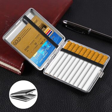 Чохол для сигарет зі шкіри та металу (3 шт., чорний) - 20 сигарет, з застібкою, 10 x 9.5 x 1.9 см