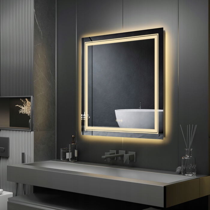 LED-дзеркало у ванну з сенсорним перемикачем, 90x90 см