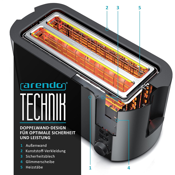Тостер Arendo з нержавіючої сталі з 4 широкими слотами, подвійні стінки, вбудований тримач для булочок, 6 ступенів підсмажування, центрування хліба, автоматичне відключення, дисплей з відображенням часу (A: Cool Grey)