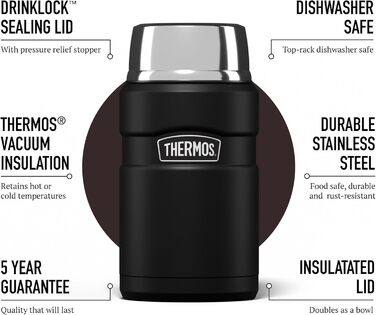 König Stainless Steel Thermos Flask - Matte Black (710ml) | Insulated Food Container