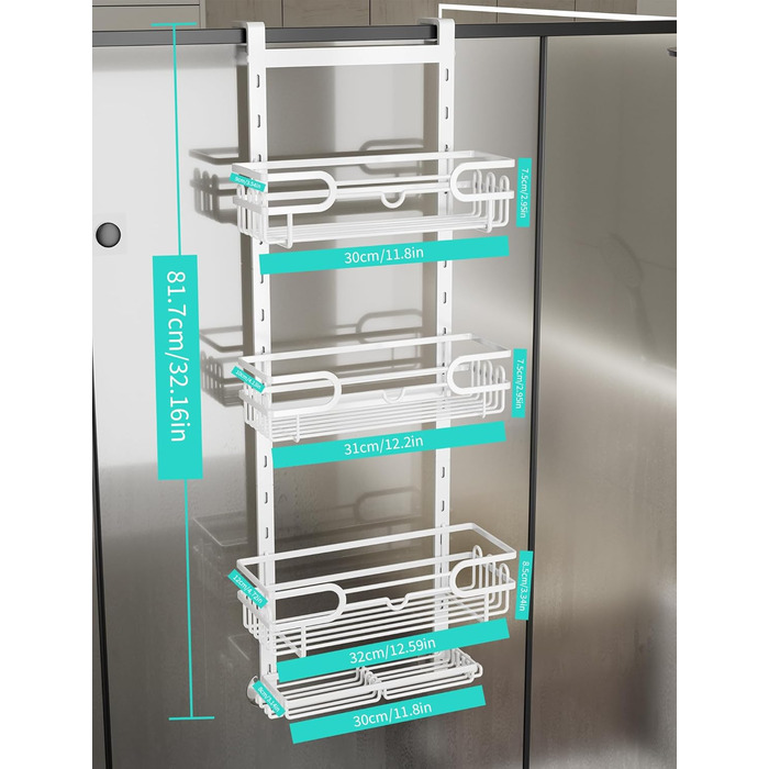 HapiRm Shower Shelf - Hanging Shower Rack Adjustable with 4 Shower Baskets, Shower Shelf No Drilling with Soap Dish and Hooks, Shower Shelf Over the Door Glass Wall & Bathroom Door (White)