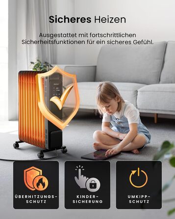 Електричний масляний радіатор Pro Breeze 2500W з 11 ламелями. Розумна система опалення, 3 режими, термостат, Wi-Fi, таймер 24 години, сенсорне керування, захист від перегріву. Білий.