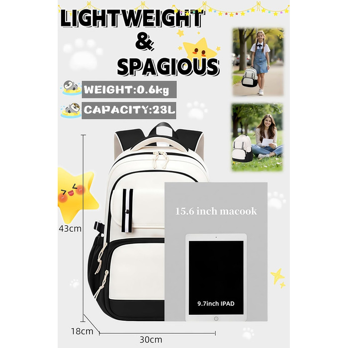 Чорний рюкзак для підлітків та жінок Aryan: легкий, для ноутбука, для школи та подорожей